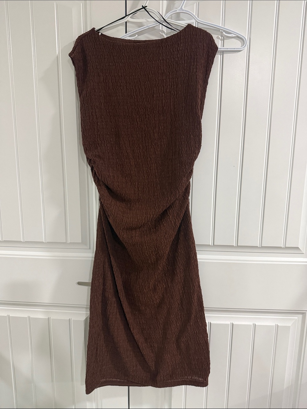 H&M Brown Textured Sleeveless Midi Dress